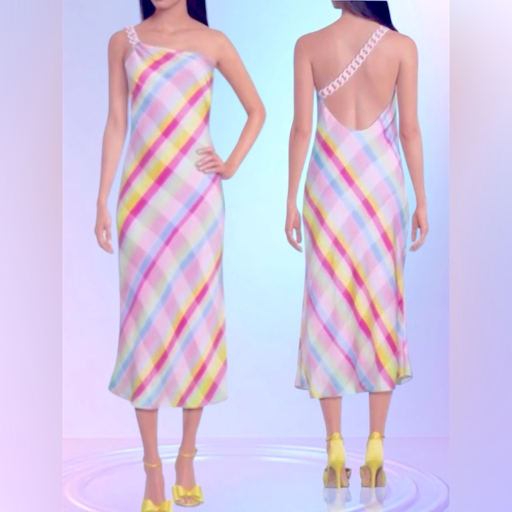 Colorful Plaid One-Shoulder Midi Dress